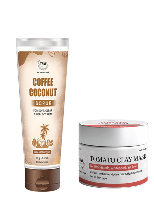 Tomato Clay Mask & Coffee Coconut Scrub for Glowing Skin | With Tomato & Coffee