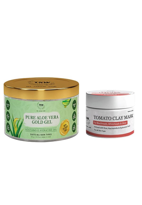 Tomato Clay Mask & Pure Aloe Vera Gold Gel for Naturally Glowing Skin