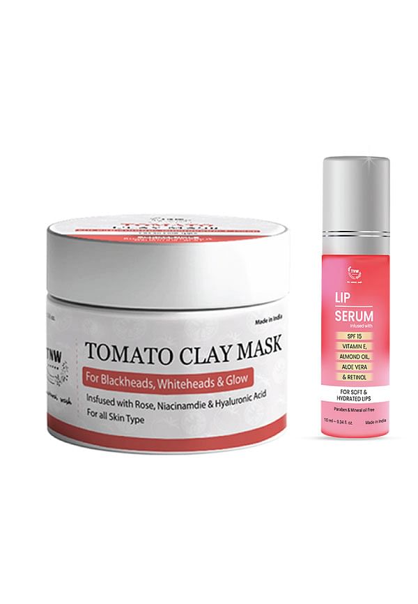Tomato Clay Mask & Lip Serum for Healthy Skin & Lips
