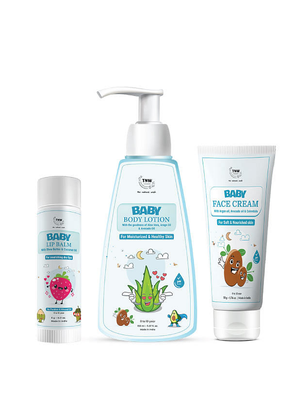 Baby Lip Balm, Baby Face Cream & Baby Body Lotion for Soft Lips and Skin