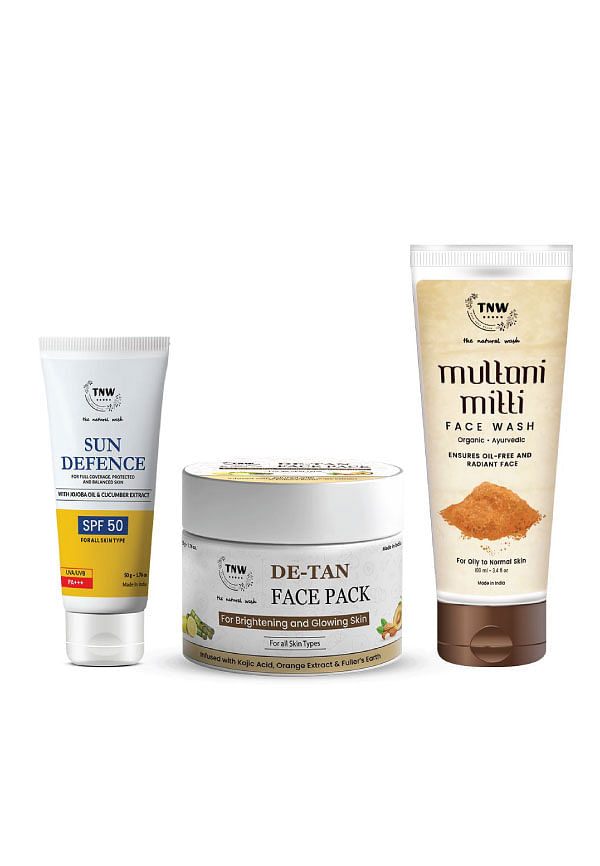 De-Tan Face Pack, Multani Mitti Face Wash & Sun Defense with Natural Ingredients