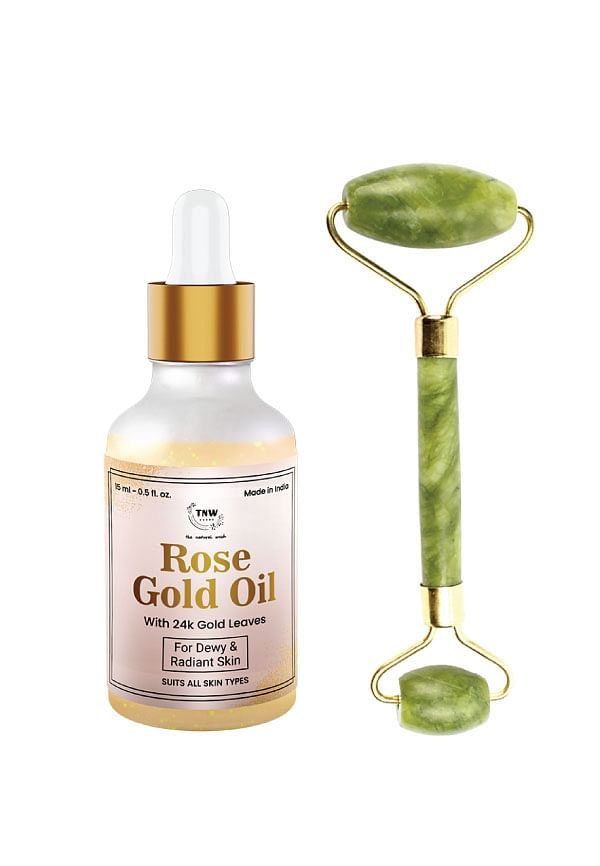 Skincare Jade Roller and Rose Gold Oil