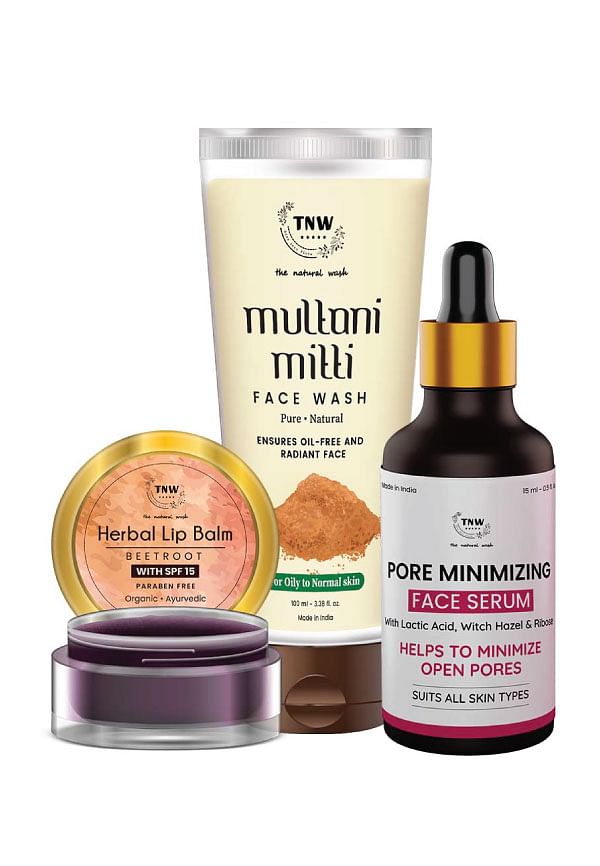 Skincare Beetroot Lip Balm, Multani Mitti Face Wash and Pore Minimizing Face Serum