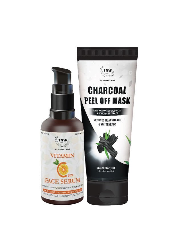 TNW-THE NATURAL WASH Combo with Charcoal Peel off Mask & Vitamin C Face Serum | Removes Blackheads | Glowing Skin & Minimizing Open Pores | All Skin Types