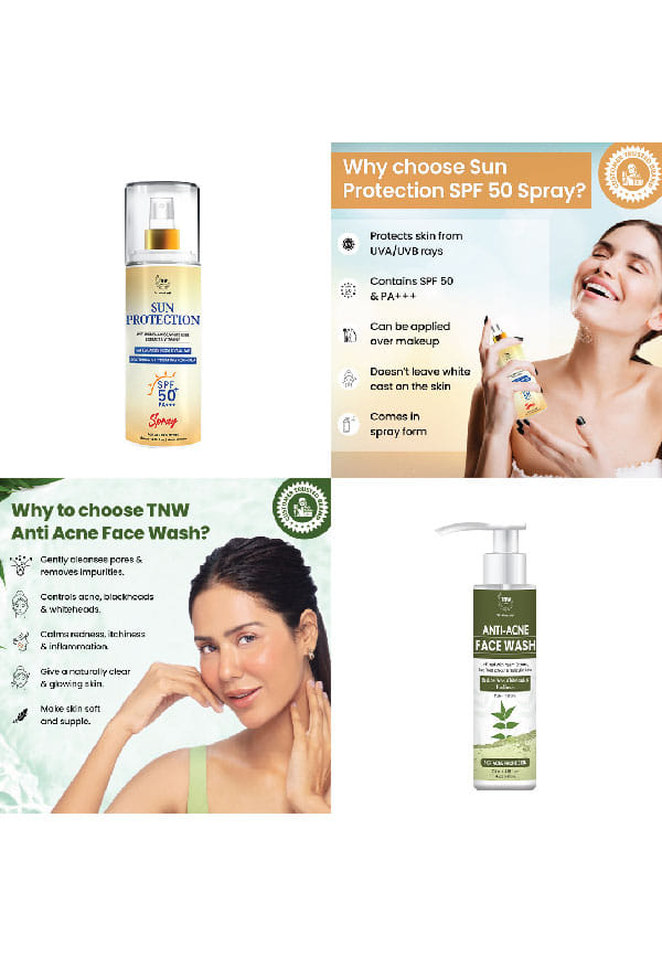 Skincare Combo with Sun Protection SPF 50 Spray & Anti Acne Face Wash | For Sun Protection & Reducing Acne | Suitable for All Skin Types – thumbnail 2