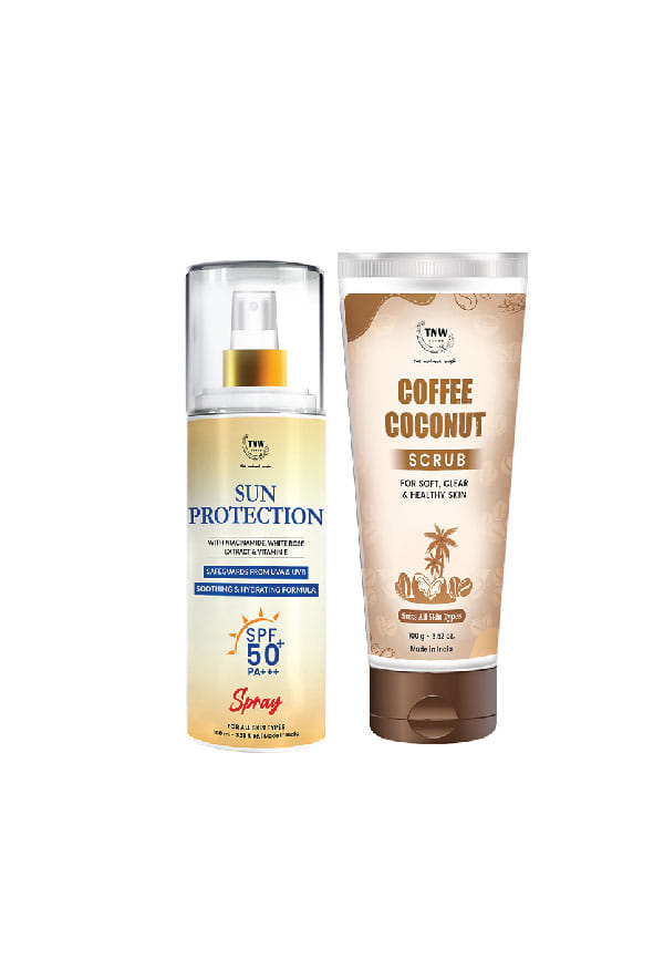 Sun Protection Spf 50 Spray + Coffee Coconut Scrub Sun Protection Spf 50 Spray + Coffee Coconut Scrub