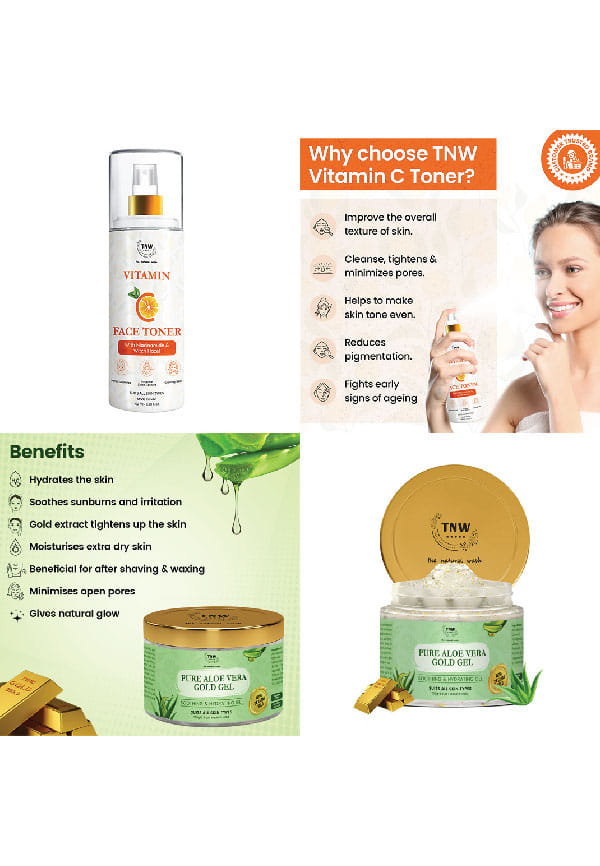 Vitamin C Face Toner & Pure Aloe Vera Gold Gel | For Reducing Pigmentation & Hydrating Skin | Suitable for All Skin Types – thumbnail 2