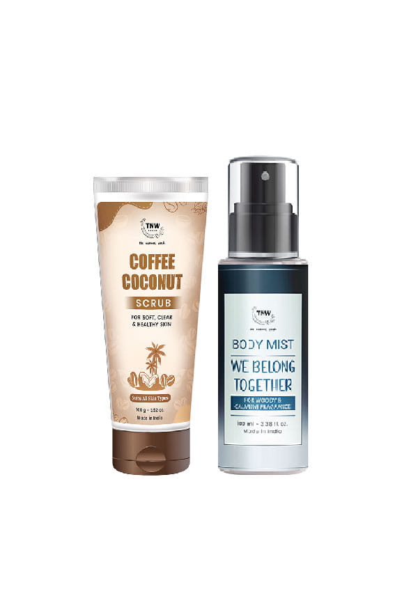 Combo with We Belong Together Body Mist and Coffee Coconut Scrub | For LongLasting Fragrance & Removing Dead Skin Cells | Suitable for All Skin Types