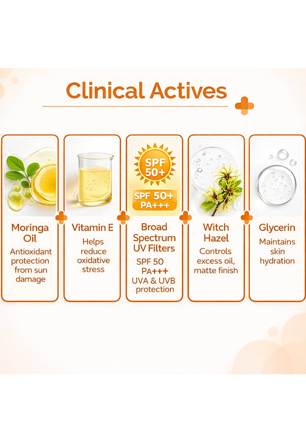 Moringa Sunscreen SPF 50+ PA+++ UVA - UVB Protection, Matte Finished | Normal To Dry Skin – thumbnail 6