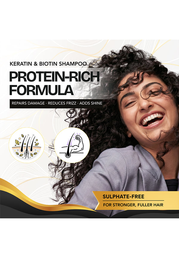 Sulphate Free Keratin Shampoo Enriched With Biotin & Vitamin E | Repairs & Strengthens Hair – thumbnail 2