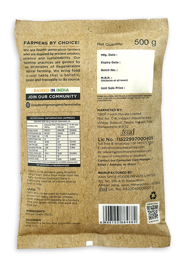 Two Brothers Roasted Bengal Sattu Atta(Pouch) – thumbnail 2