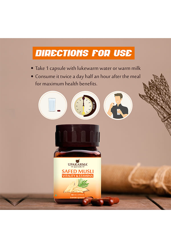 Ayurveda Pure Herbs Safed Musli Capsules Natural and Powerful Strength, Stamina, and Immunity Booster, 500 mg – thumbnail 3