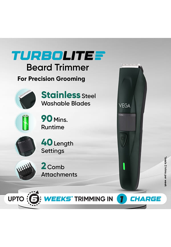 Turbolite Beard Trimmer with 2 Comb, 90min Runtime, USB-C – thumbnail 2