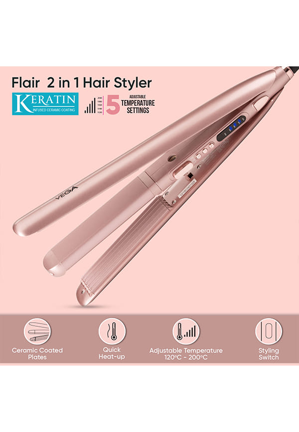 Flair 2-in-1 Hair Styler (Straightener & Crimper) with Keratin Ceramic Plates & 5 Temp Settings – thumbnail 2