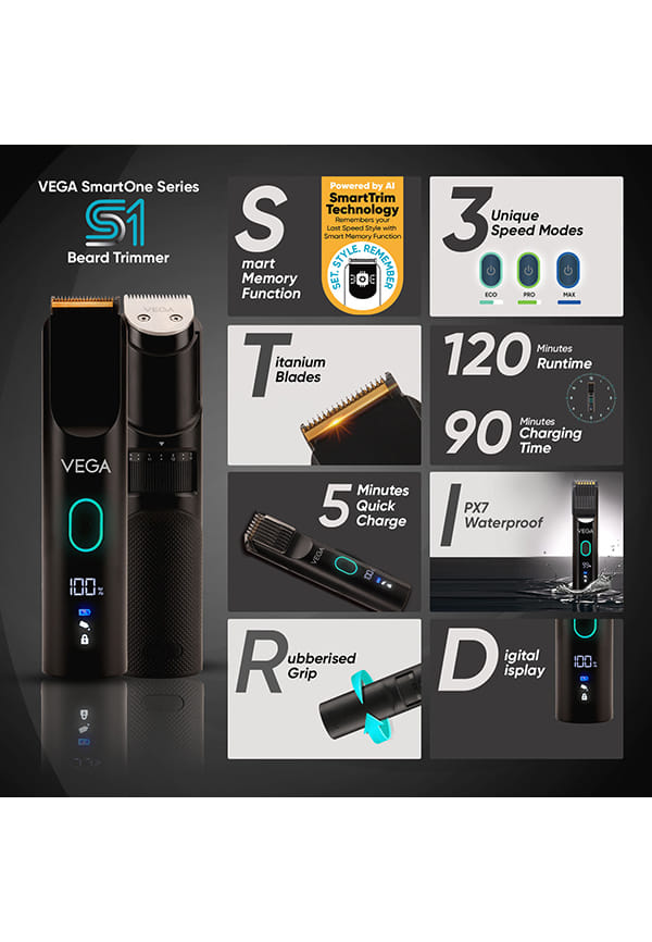 SmartOne S1 Beard Trimmer with AI SmartTrim, Titanium Blade, Digital Display, 120min Runtime, USB-C, IPX7 Waterproof & 40 Length Settings, 3 Speed Mode – thumbnail 2