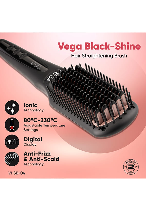 Black Shine Hair Straightener Brush, Ionic & ThermoProtect, 16 Temp Settings – thumbnail 2