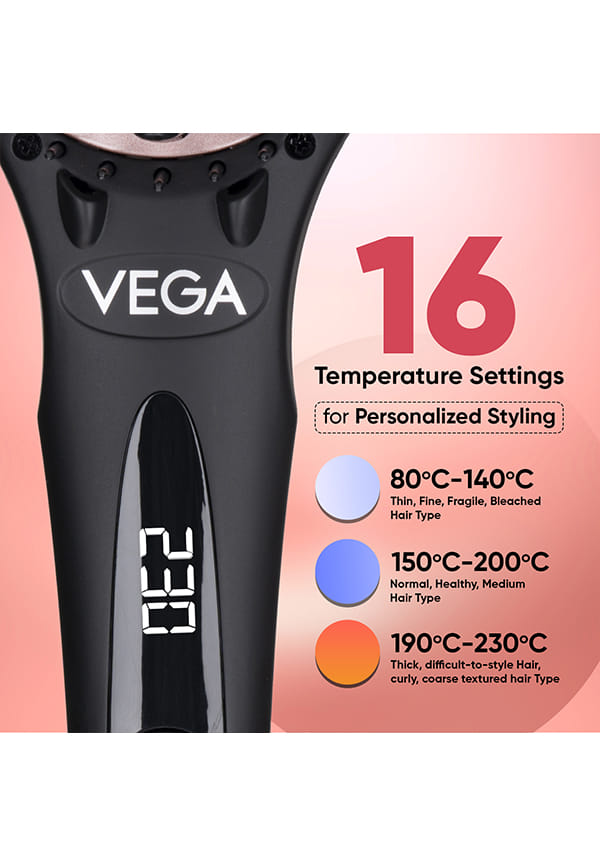 Black Shine Hair Straightener Brush, Ionic & ThermoProtect, 16 Temp Settings – thumbnail 3
