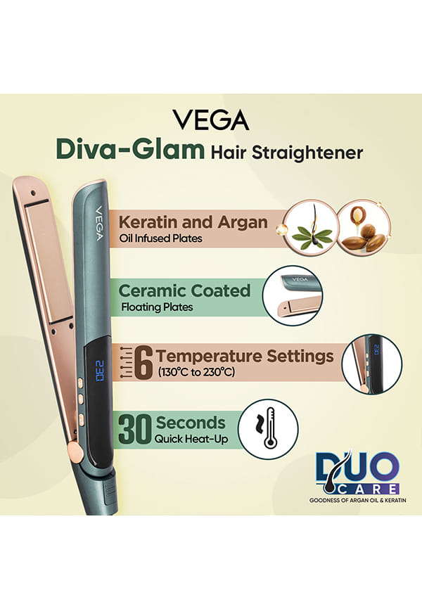 Diva-Glam Hair Straightener with Keratin & Argan Oil Ceramic Plates, Quick Heat-up – thumbnail 2