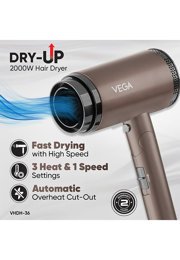 Dry-Up 2000W Hair Dryer with 3 Heat/1 Speed & Cool Shot, Foldable – thumbnail 2