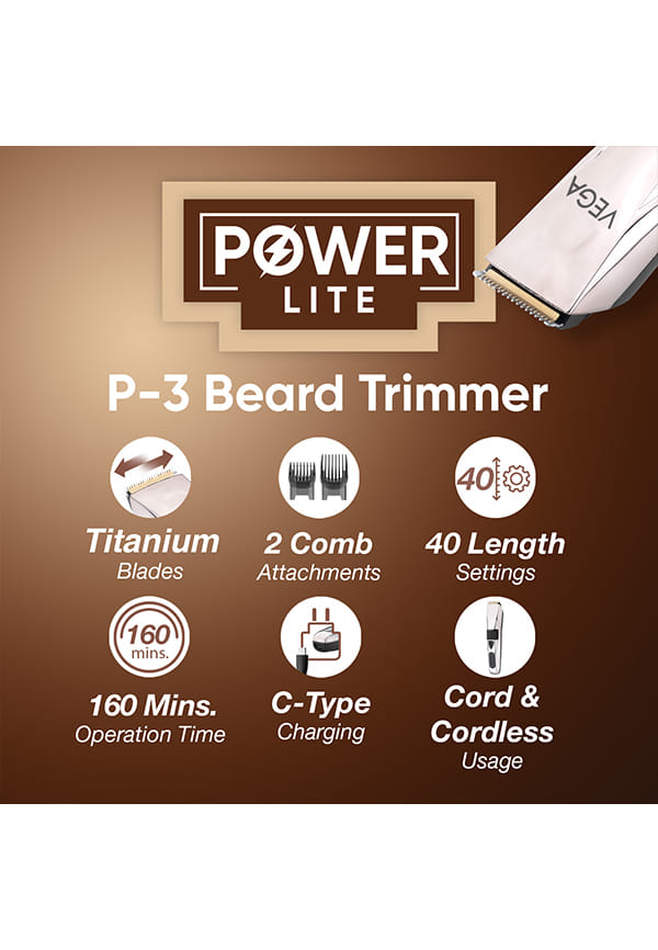 P3 Battery Powered Trimmer, USB-C, 160min Runtime & 40 Length Settings, Cord-Cordless – thumbnail 3