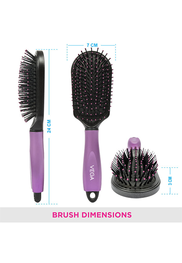 Vega Cushioned Hair Brush (India's No.1* Hair Brush Brand) with Cleaning Comb for Men and Women (E18-CB) – thumbnail 2