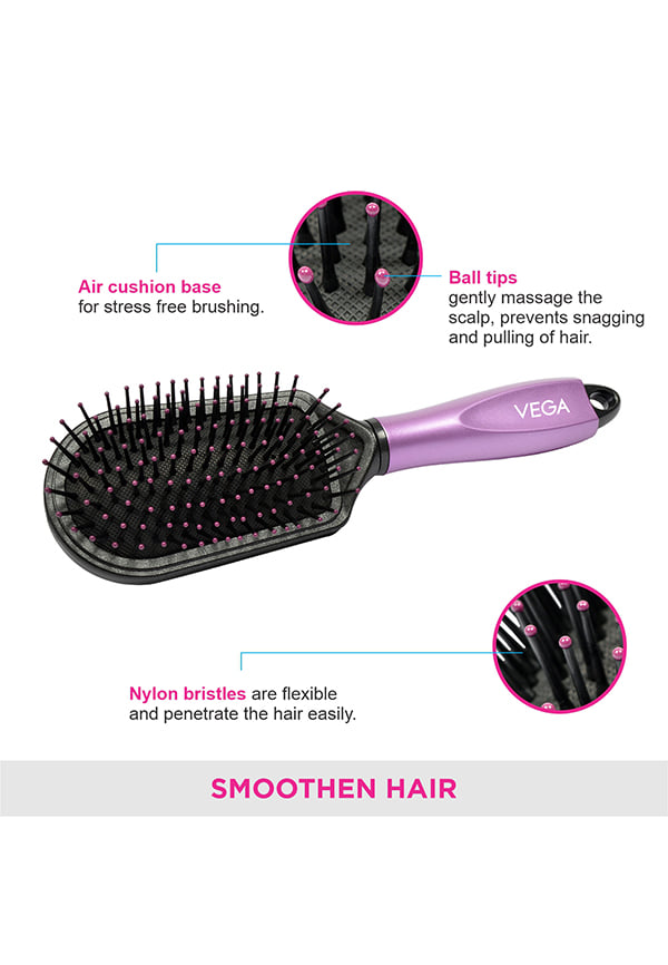 Vega Cushioned Hair Brush (India's No.1* Hair Brush Brand) with Cleaning Comb for Men and Women (E18-CB) – thumbnail 3