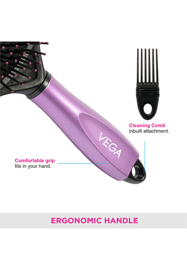Vega Cushioned Hair Brush (India's No.1* Hair Brush Brand) with Cleaning Comb for Men and Women (E18-CB) – thumbnail 6