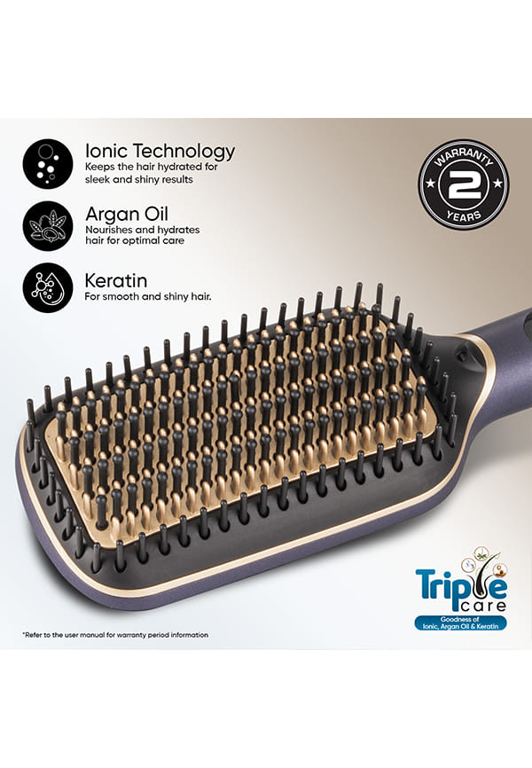 Hair Straightener Brush with 12 Hrs Straightening Effect, Triple Care & ThermoProtect, Frizz-Free Hair, 5 Temp Settings – thumbnail 2