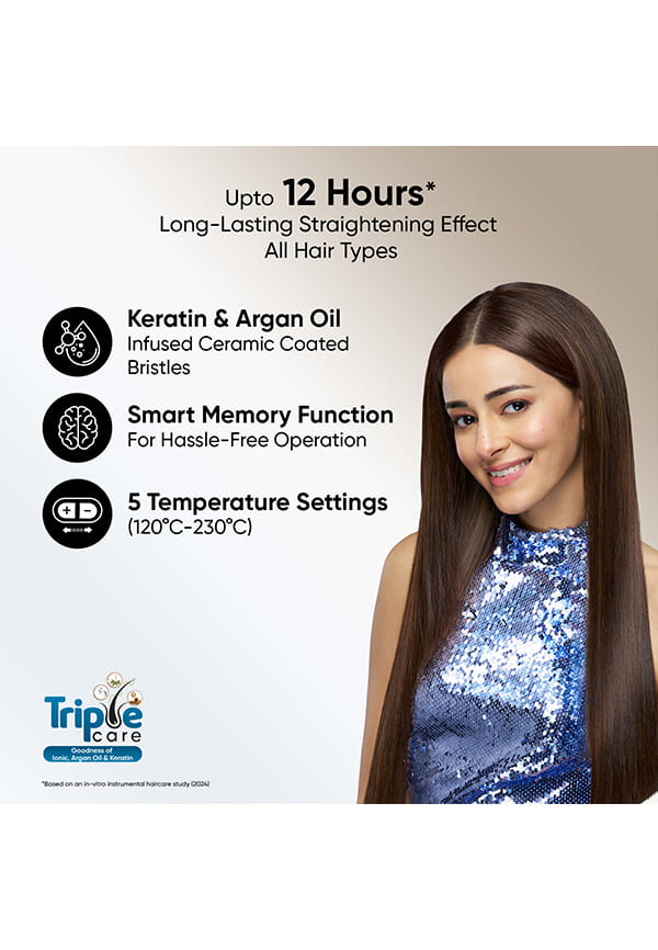 Hair Straightener Brush with 12 Hrs Straightening Effect, Triple Care & ThermoProtect, Frizz-Free Hair, 5 Temp Settings – thumbnail 3