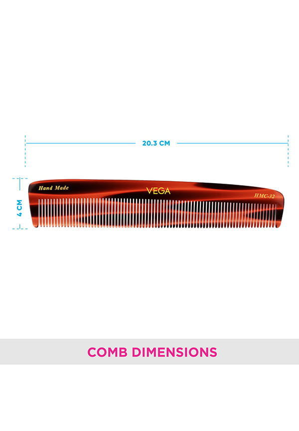 Vega Handcrafted Graduated Dressing Hair Comb made with Cellulose Acetate (HMC-32) – thumbnail 2