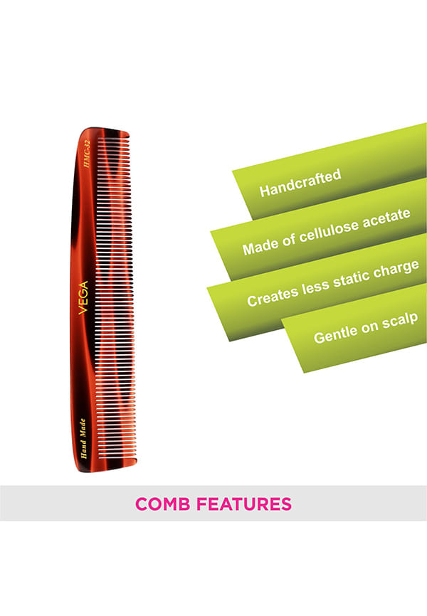 Vega Handcrafted Graduated Dressing Hair Comb made with Cellulose Acetate (HMC-32) – thumbnail 3