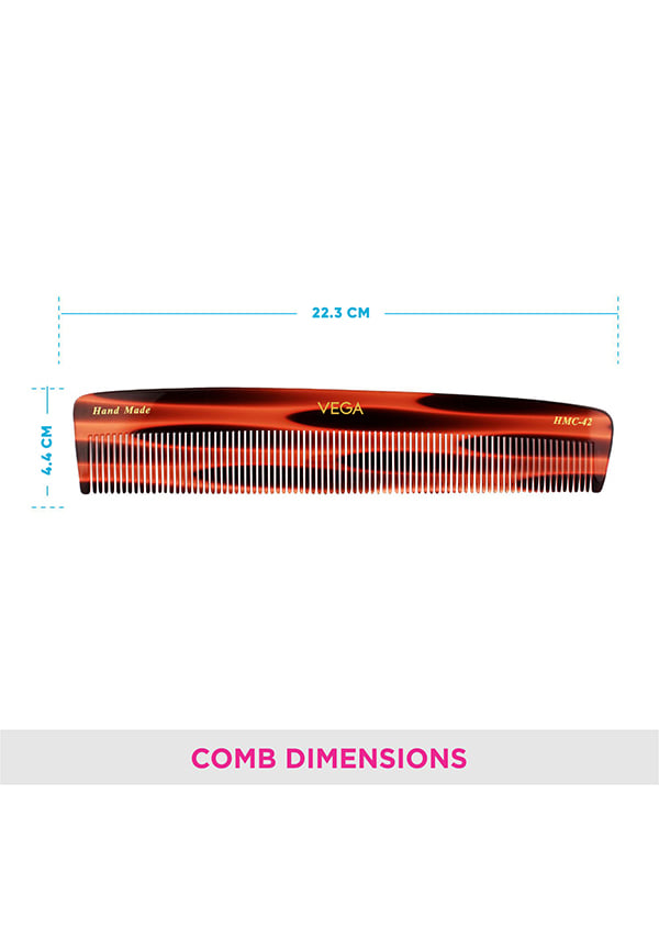 Vega Handcrafted Graduated Dressing Hair Comb made with Cellulose Acetate (HMC-42) – thumbnail 2