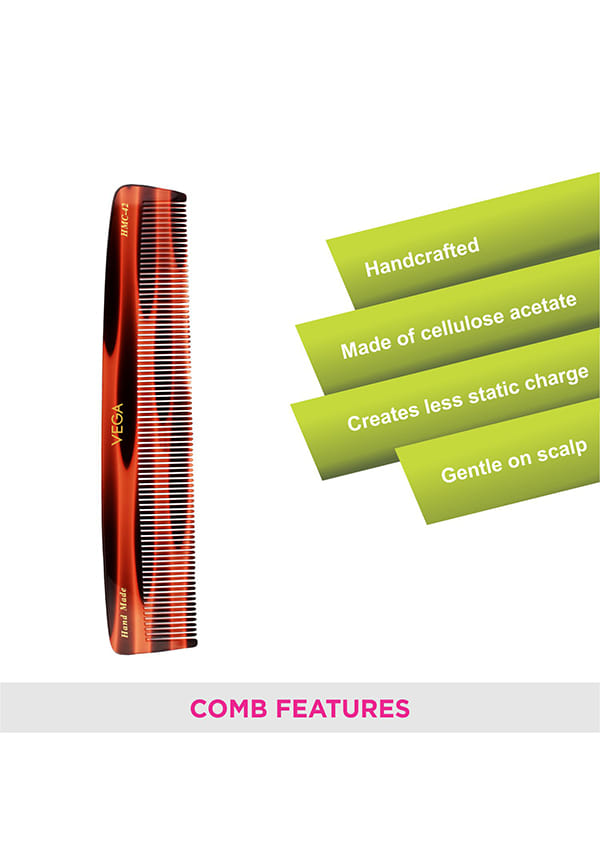 Vega Handcrafted Graduated Dressing Hair Comb made with Cellulose Acetate (HMC-42) – thumbnail 3