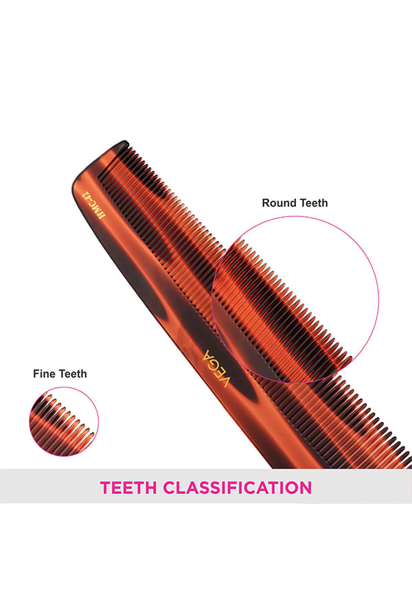 Vega Handcrafted Graduated Dressing Hair Comb made with Cellulose Acetate (HMC-42) – thumbnail 4