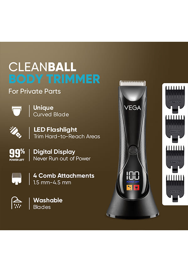 Cleanball Full Body Trimmer | Multi-Purpose Body | IPX5 Waterproof | No Nicks/Cuts | 90min Runtime with LED Flashlight – thumbnail 2