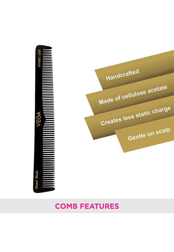 General Grooming Hair Combfor Men and Women, Black, Handmade, (HMBC-110) – thumbnail 3