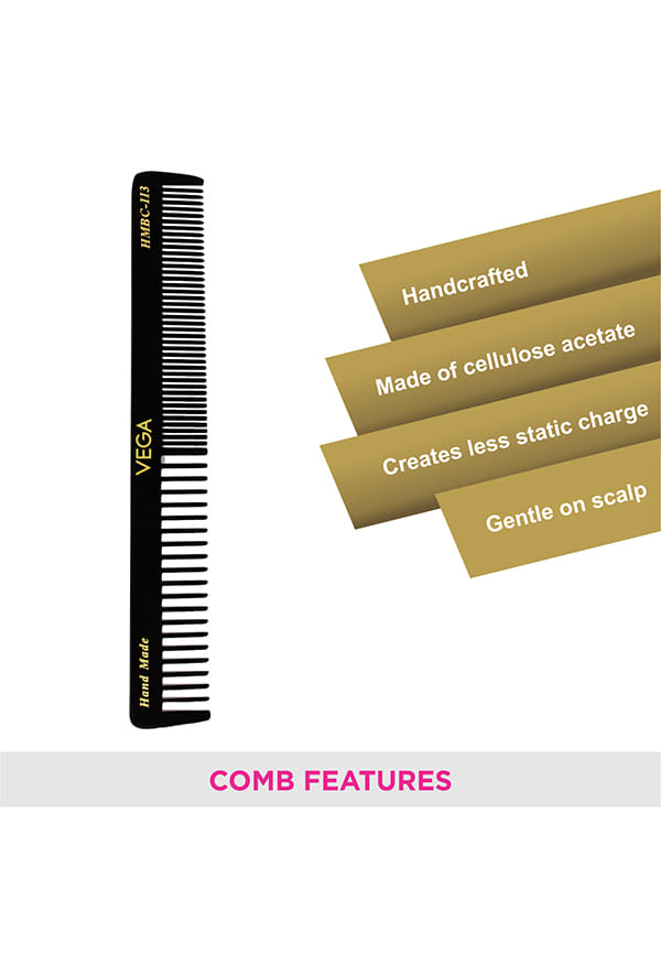 General Grooming Hair Combfor Men and Women, Black,Handmade, (HMBC-113) – thumbnail 3