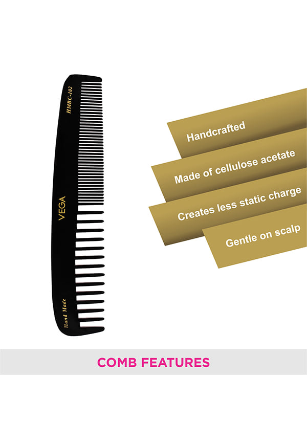 Graduated Black Dressing Hair Combfor Men and Women,Black, Handmade, (HMBC-102) – thumbnail 3
