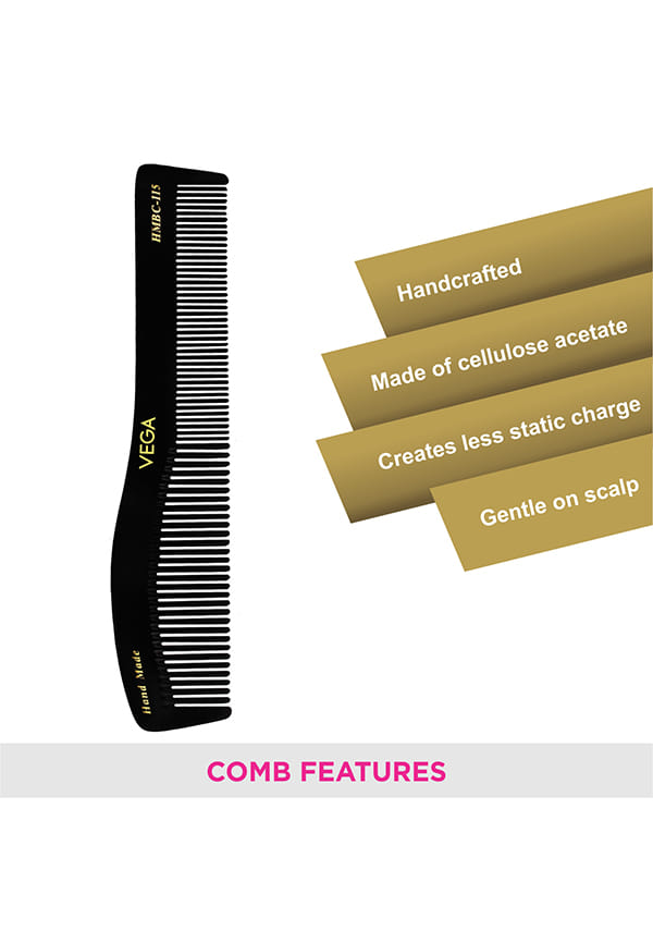 Graduated Dressing Hair Combfor Men and Women Black,Handmade, (HMBC-115) – thumbnail 3