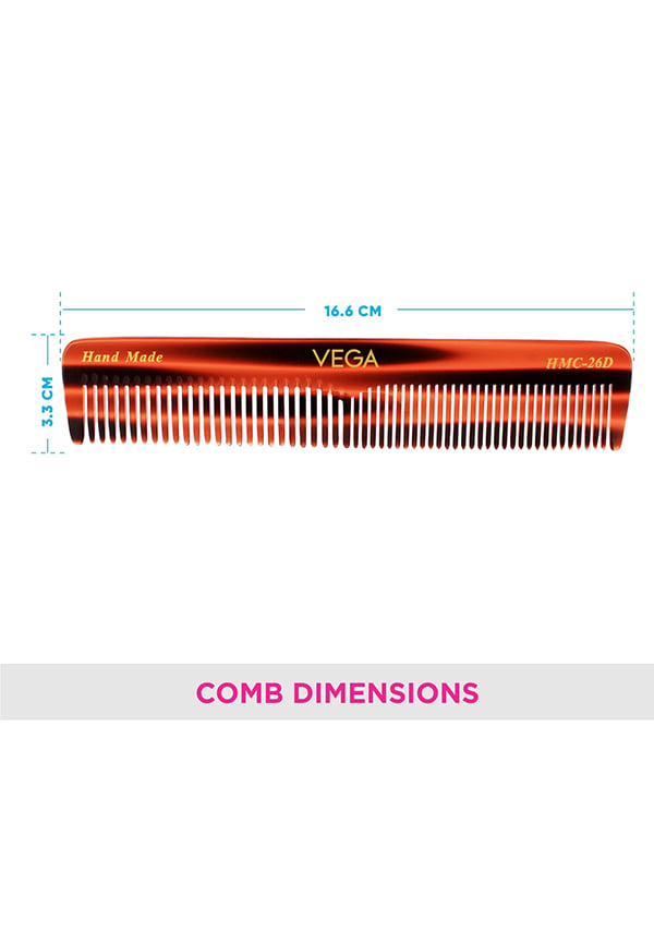 Vega Handcrafted Graduated Dressing Hair Comb made with Cellulose Acetate (HMC-26D) – thumbnail 2