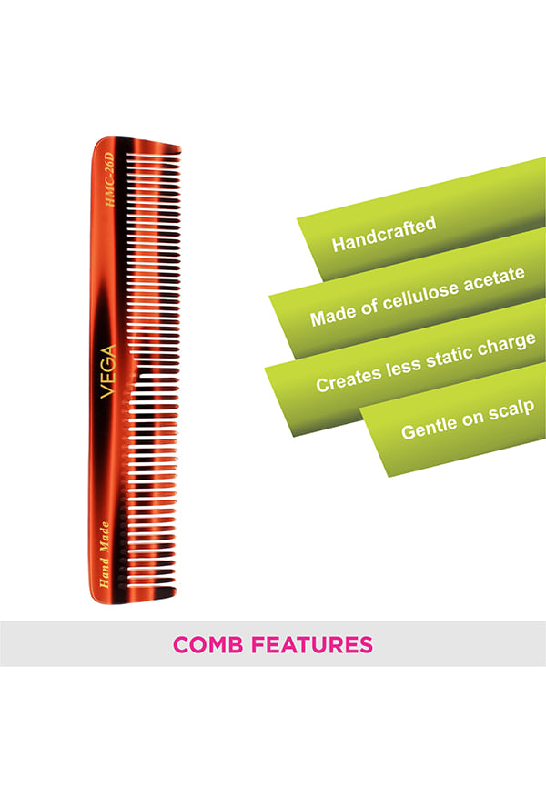 Vega Handcrafted Graduated Dressing Hair Comb made with Cellulose Acetate (HMC-26D) – thumbnail 3