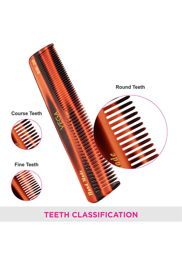 Vega Handcrafted Graduated Dressing Hair Comb made with Cellulose Acetate (HMC-26D) – thumbnail 4