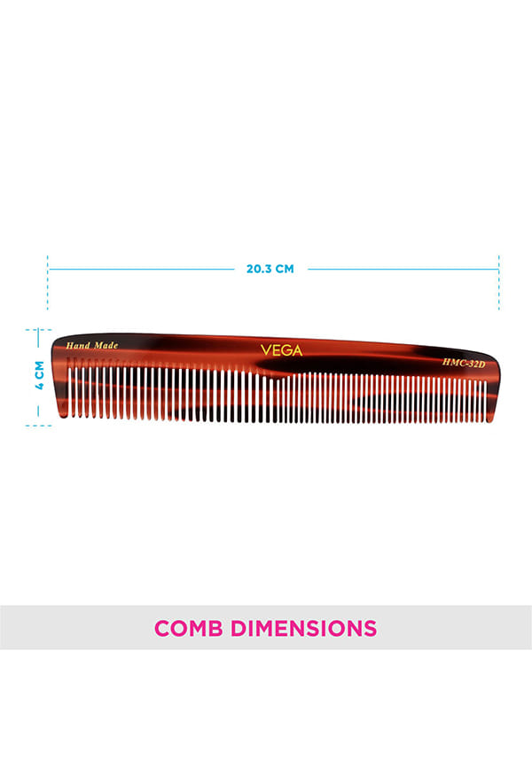 Vega Handcrafted Graduated Dressing Hair Comb made with Cellulose Acetate (HMC-32D) – thumbnail 2