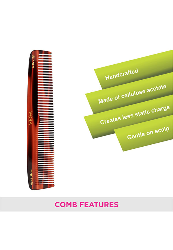 Vega Handcrafted Graduated Dressing Hair Comb made with Cellulose Acetate (HMC-32D) – thumbnail 3