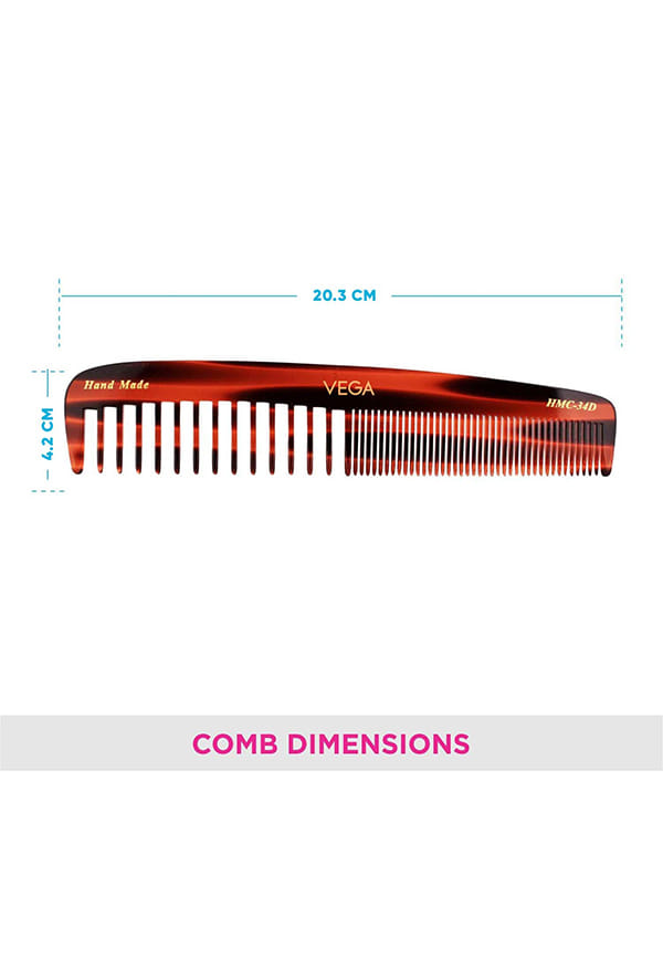 Vega Handcrafted Small Shampoo Hair Comb made with Cellulose Acetate (HMC-34D) – thumbnail 2