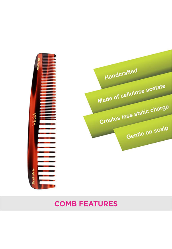 Vega Handcrafted Small Shampoo Hair Comb made with Cellulose Acetate (HMC-34D) – thumbnail 3