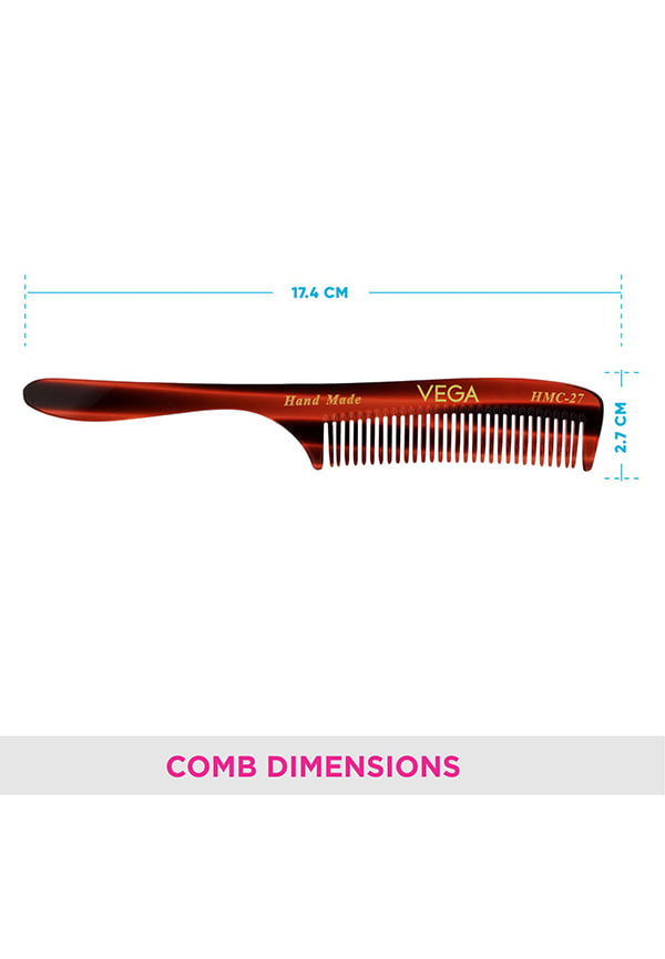 Vega Handcrafted Grooming Hair Comb made with Cellulose Acetate (HMC-27) – thumbnail 2