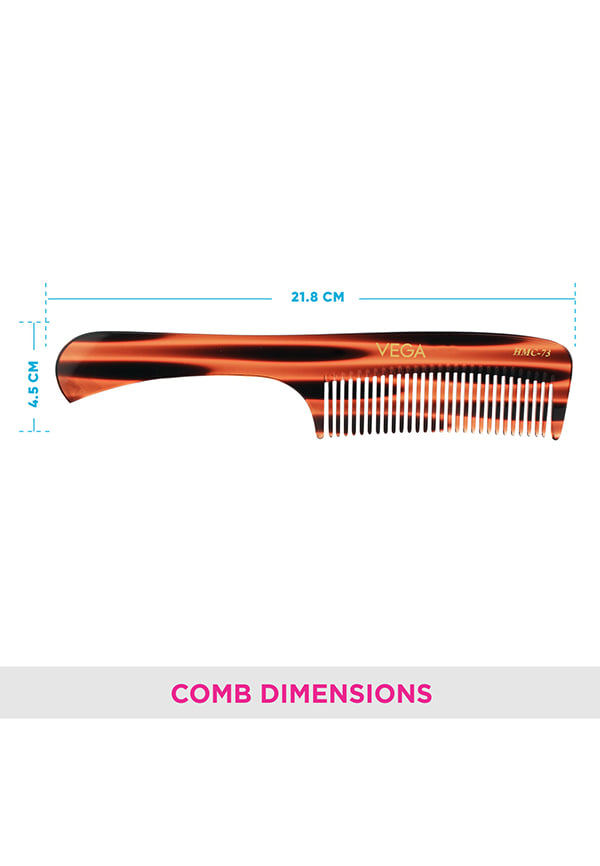 Vega Handcrafted Grooming Hair Comb made with Cellulose Acetate (HMC-73) – thumbnail 2