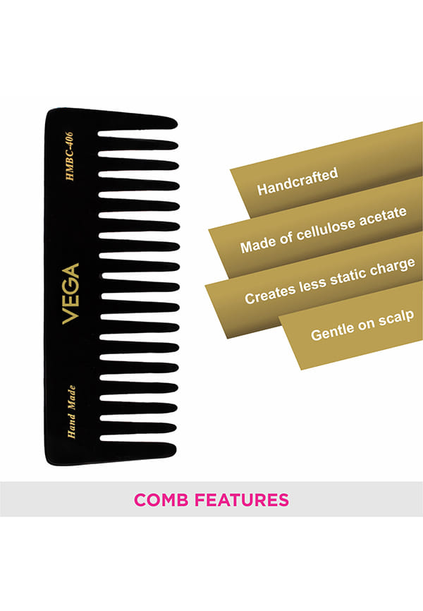 Large Shampoo Hair Comb,Handmadefor Men and Women, Black, (HMBC-406) – thumbnail 3