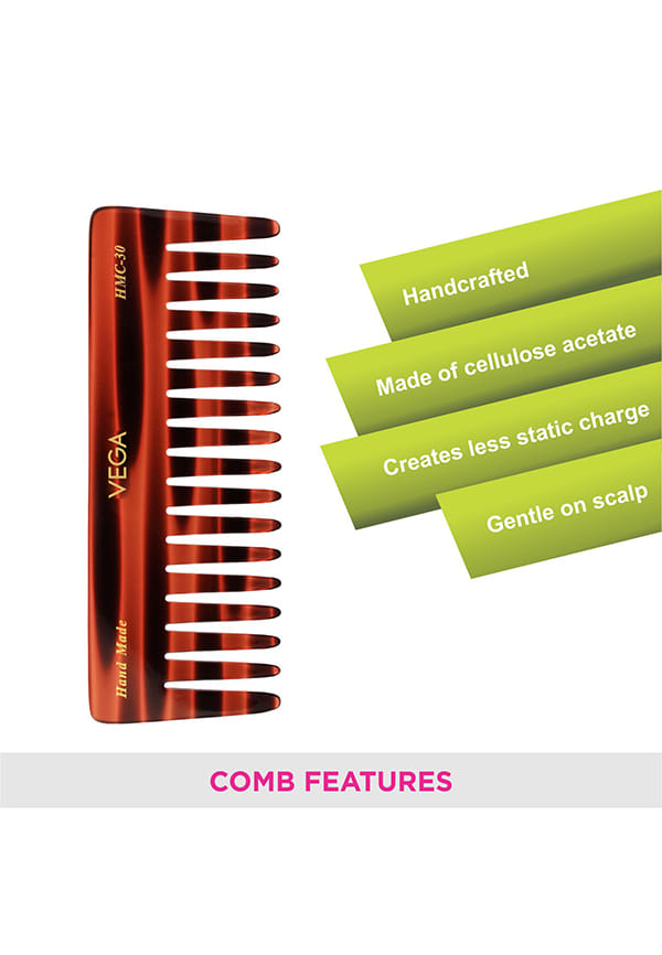 Vega Handcrafted Large Shampoo Hair Comb made with Cellulose Acetate (HMC-30) – thumbnail 3